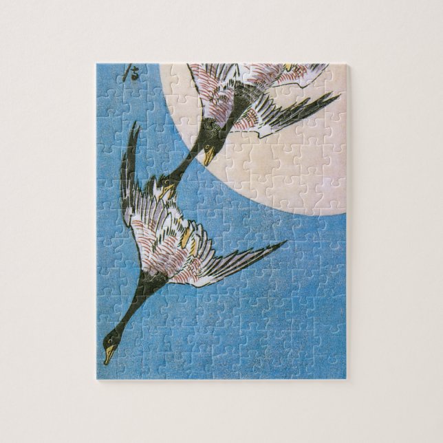 Wilde Gänse, die über den Moon nach unten fliegen, Puzzle (Vertikal)