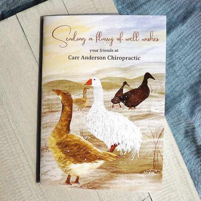 Wilde Gänse, Firmenlogo Weihnachtskarte Karte (company holiday cards farm wild geese christmas goose, natural brown beige white falling snow)