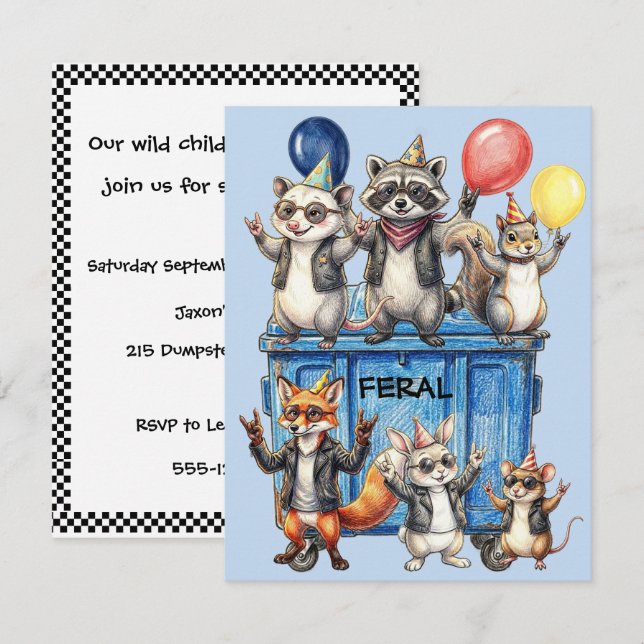 Wilde Geburtstags-Digital-Download Einladung (Vorne/Hinten)