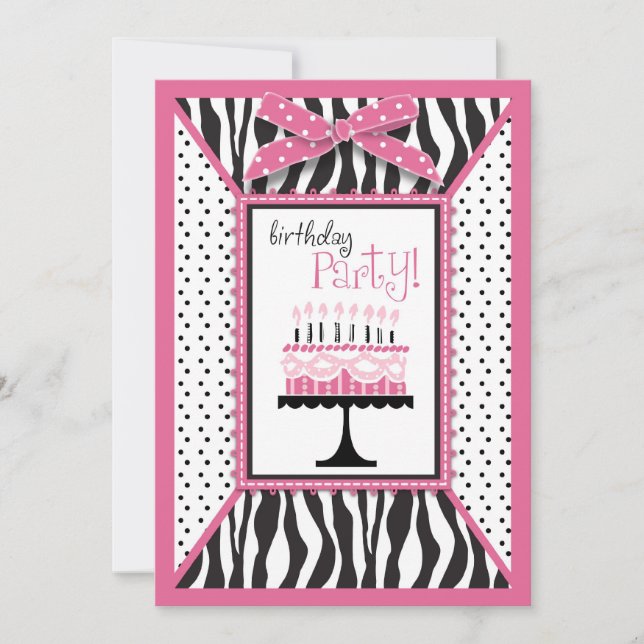 Wilde Geburtstagskuchen Einladungskarte Rosa Einladung (Vorderseite)