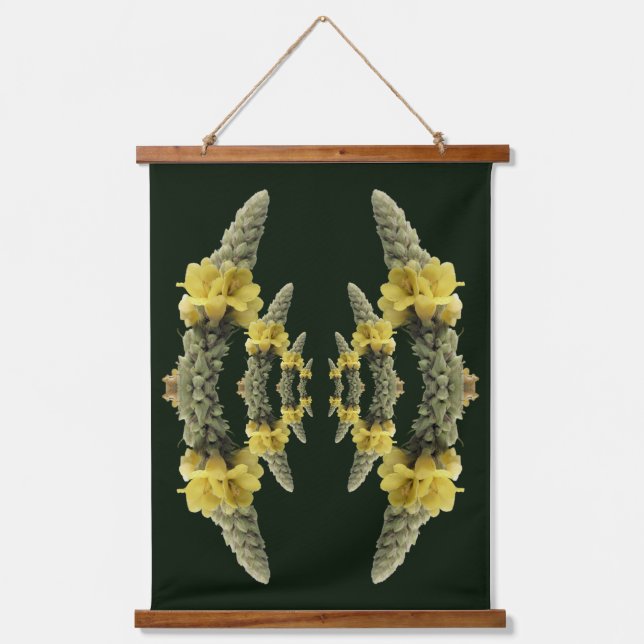 Wilde Gelbe Mullein-Blume Abstrakt Wandteppich Mit Holzrahmen (Vorderseite)