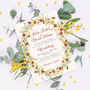 Wilde gelbe Tagetes-Blätter Foto Hochzeit Einladung