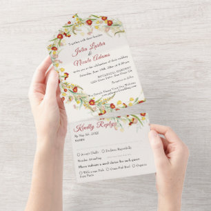 Wilde gelbe Tagetes-Blüten Hochzeit All In One Einladung