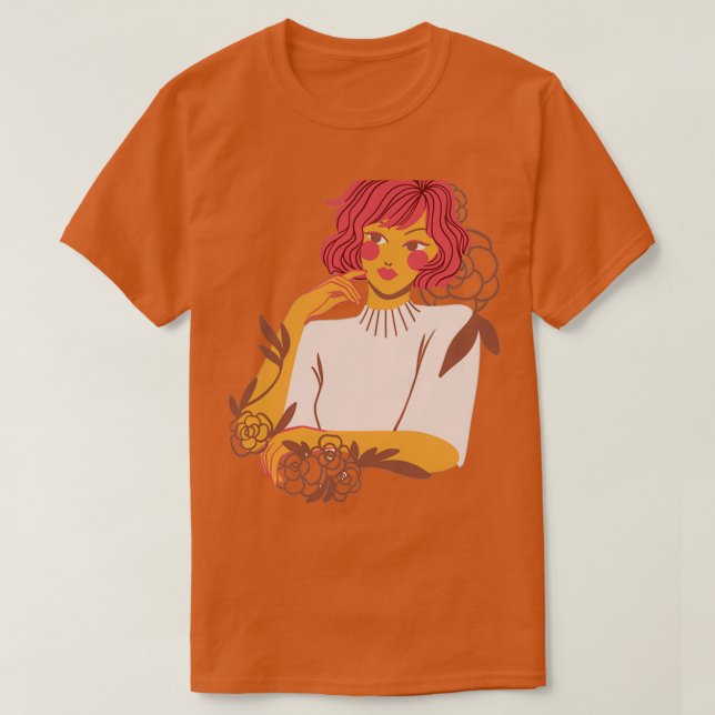 Wilde Girl Floral Weibchen mit Blume Redhead 2 T-Shirt (Design vorne)
