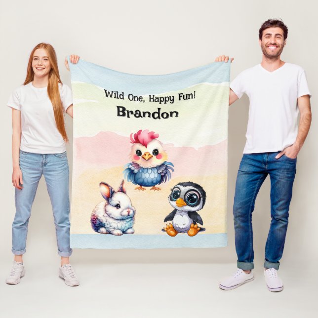 Wilde, glückliche Waldtiere Wasserfarbe Fleecedecke (Beispiel)