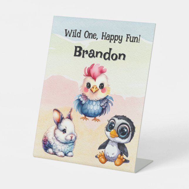 Wilde, glückliche Waldtiere Wasserfarbe Sockelschild (Vorderseite)