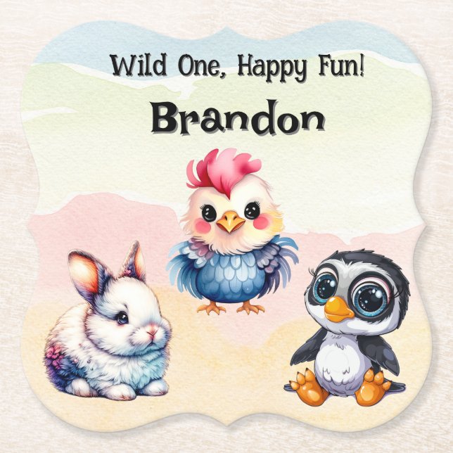 Wilde, glückliche Waldtiere Wasserfarbe Untersetzer (Vorderseite)