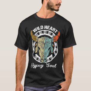 Wilde Herz Zigeuner Seele Kuh-Schädel T-Shirt