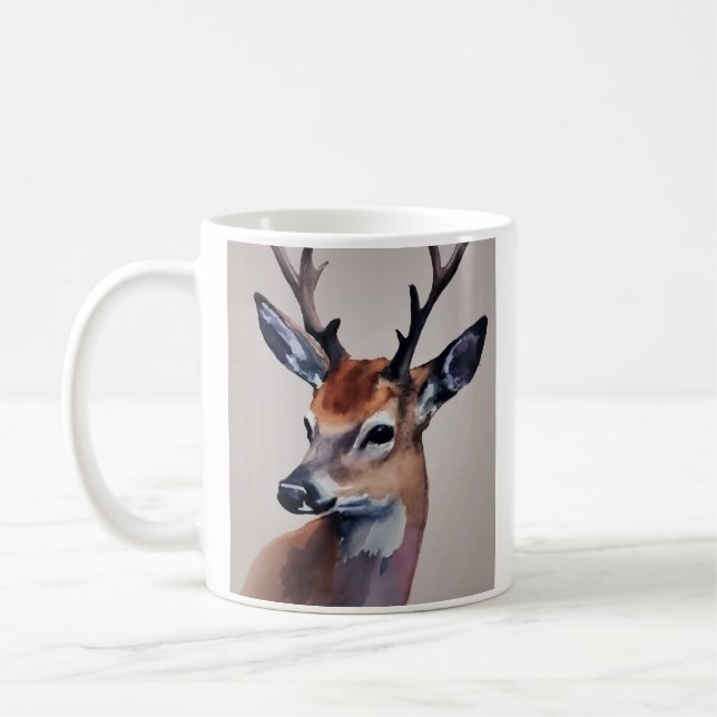 Wilde Hirsche Portrait Aquarellmalerei, Hirsche Kaffeetasse (Links)