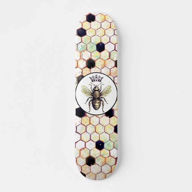Wilde Honeycomb Queen Bee Abstrakt Hexagon Muster Skateboard (Vorne)