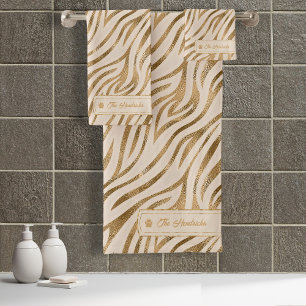 Wilde Ideen Elfenbein & Gold Zebra ID1160 Badhandtuch Set