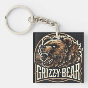 Wilde Illustration eines Grizzlybären Schlüsselanhänger