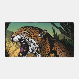 Wilde Jaguar-Dschungel-Kunst – Kräftiges Türkis Schreibtischunterlage