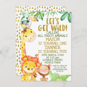 Wilde Joint Gold Safari-Tiere zum Geburtstag Einladung