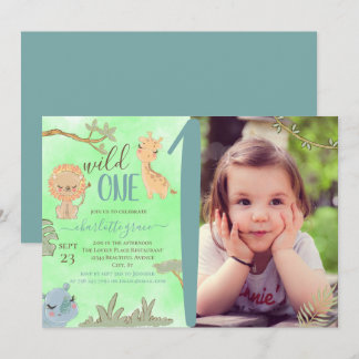 Wilde Jungle Tiere Blue Brown erster Geburtstag Einladung