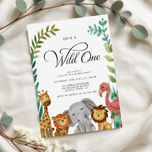 Wilde Jungle Tiere Jungs 1. Geburtstag Party Einladung