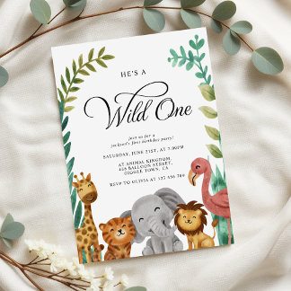 Wilde Jungle Tiere Jungs 1. Geburtstag Party Einladung