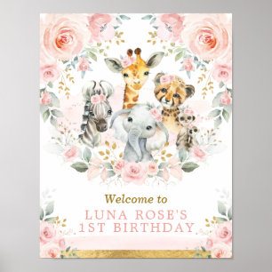 Wilde Jungle Tiere Rosa Blütenflora Geburtstag Poster