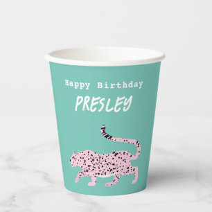 Wilde Katze Geburtstagsparty Rosa und Aquamarine P Pappbecher