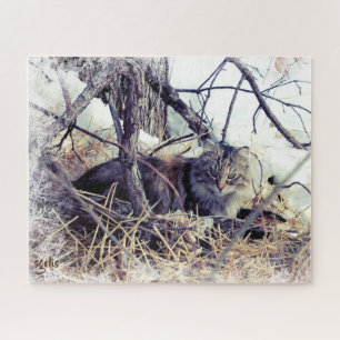 Wilde Katze in Winter-Foto-Kunst Puzzle