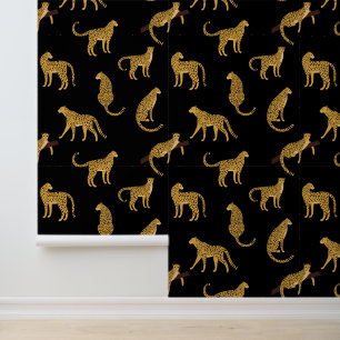 Wilde Katzen Leoparden Gepard Schwarz Gelb GROSS Tapete