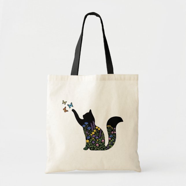 Wilde Katzen-Silhouette Schmetterling  Tragetasche (Vorne)
