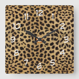 wilde Katzenuhr des Leopardhautdruckes Quadratische Wanduhr