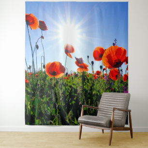 Wilde Klatschmohnblumen Wandteppich