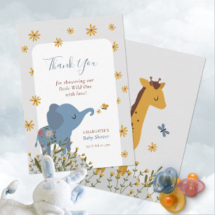 Wilde kleine süße Baby-Tiere Florale Babyparty Dankeskarte