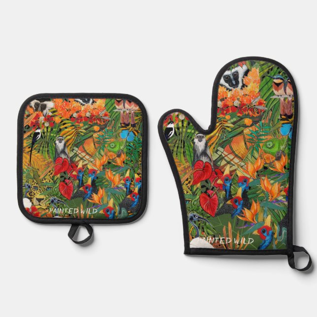 Wilde Kreation  Ofenhandschuh & Topflappen-Set (Vorderseite)