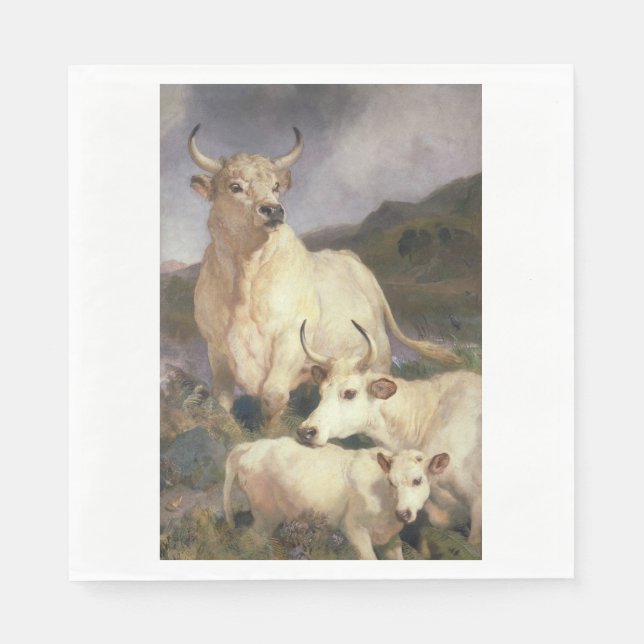Wilde Kühe (Chillingham) Serviette (Vorderseite)