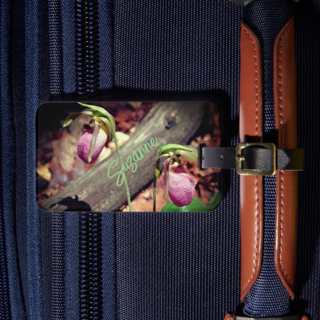 Wilde Lady Slipper Orchid-Blume Personalisiert Gepäckanhänger (Vorderseite Insitu 4)