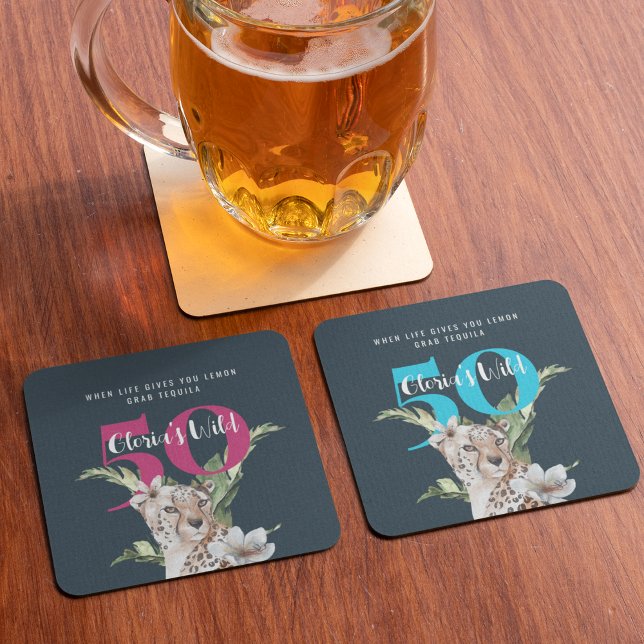 Wilde Leopard Tiere Blue Milestone Geburtstag Rechteckiger Pappuntersetzer (Von Creator hochgeladen)