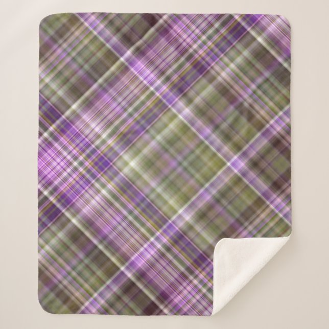 Wilde Lila Aster Lila und grün Kariert Sherpadecke (Vorderseite)