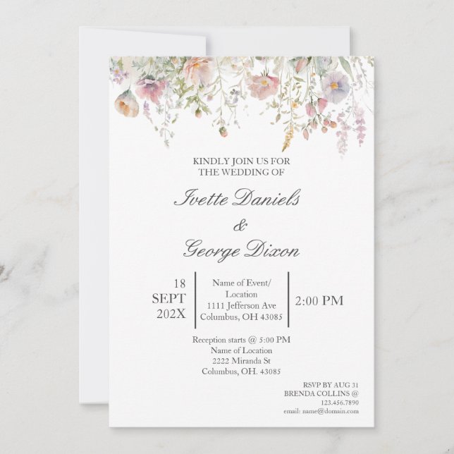 Wilde Lila Blume Einladung (Vorderseite)