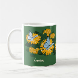 Wilde Löwenzahn & Schmetterlinge Gelb Grün Kaffeetasse