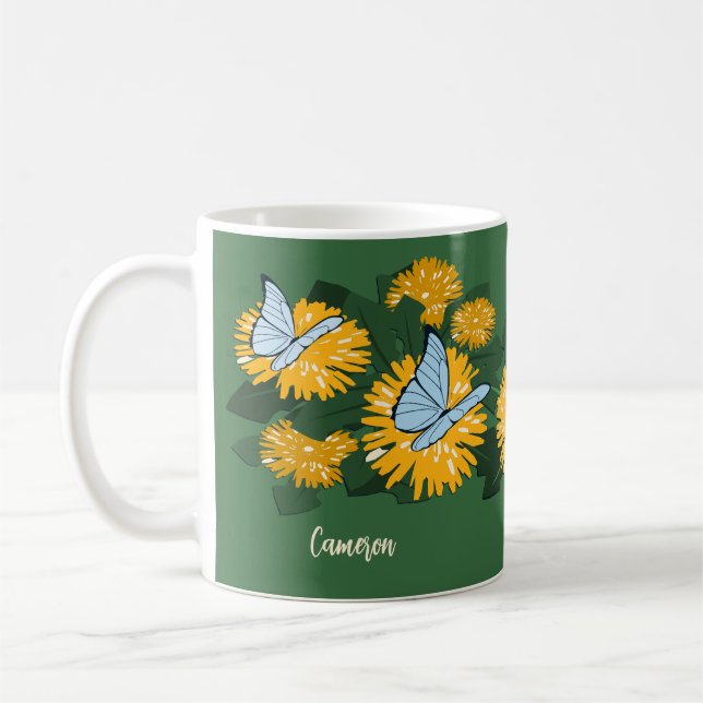 Wilde Löwenzahn & Schmetterlinge Gelb Grün Kaffeetasse (Links)