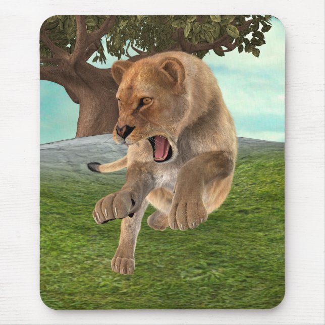 Wilde Löwin Dschungel-Abenteuer-Kunst Mousepad (Vorne)