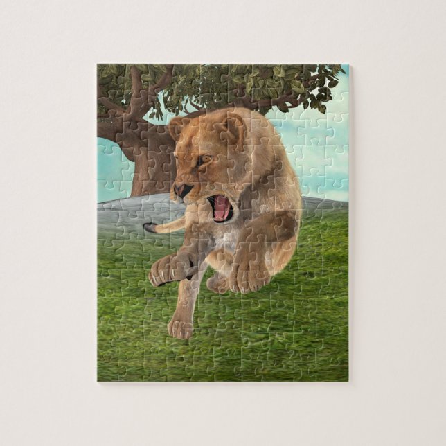 Wilde Löwin Dschungel-Abenteuer-Kunst Puzzle (Vertikal)