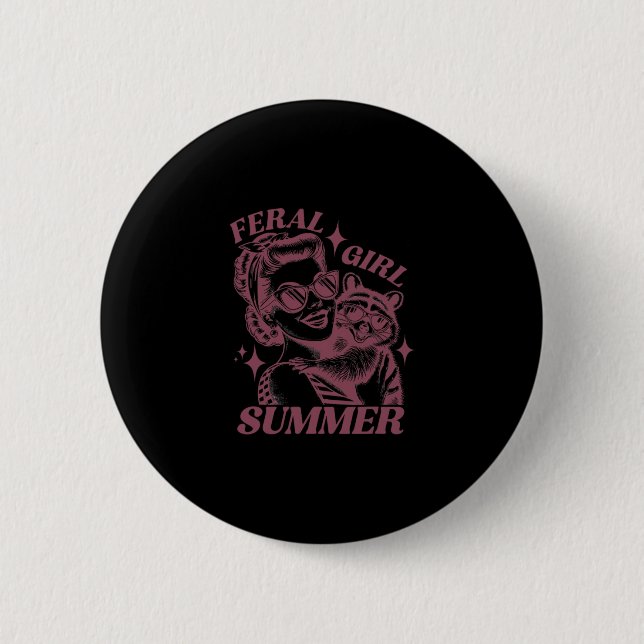 Wilde Mädchen Sommer Müll Waschbär Süßer Waschbär  Button (Vorderseite)