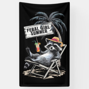 Wilde Mädchen Sommer Strand Lustiger Waschbär Banner