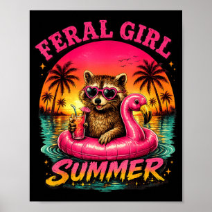 Wilde Mädchen Sommer Strand Waschbär Stil Poster
