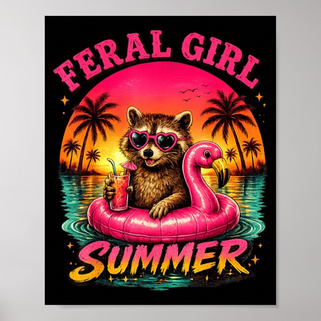 Wilde Mädchen Sommer Strand Waschbär Stil Poster (Vorne)