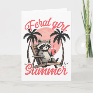 Wilde Mädchen Sommerferien Strand Waschbär Meme Mü Karte