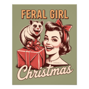 Wilde Mädchen Weihnachten Opossum Xmas Trashy Retr Fotodruck