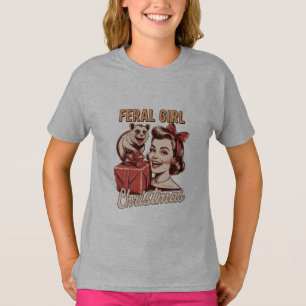 Wilde Mädchen-Weihnachten Opossum Xmas Trashy Retr T-Shirt