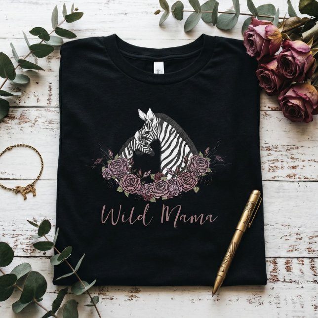 Wilde Mama Zebra-Mama T-Shirt (Alternative wild mama zebra safari baby shower mommy t-shirt for mother to be with soft gothic vibes)