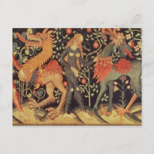 Wilde Männer und Tiere, Tapisserie, 15. Jahrhunder Postkarte