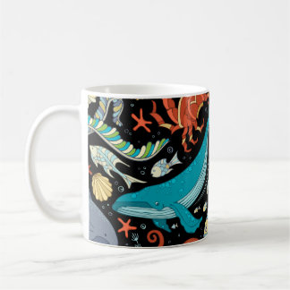 Wilde Meereslebewesen: farbenfrohe Vintage. Kaffeetasse
