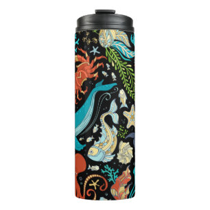 Wilde Meereslebewesen: farbenfrohe Vintage. Thermosbecher
